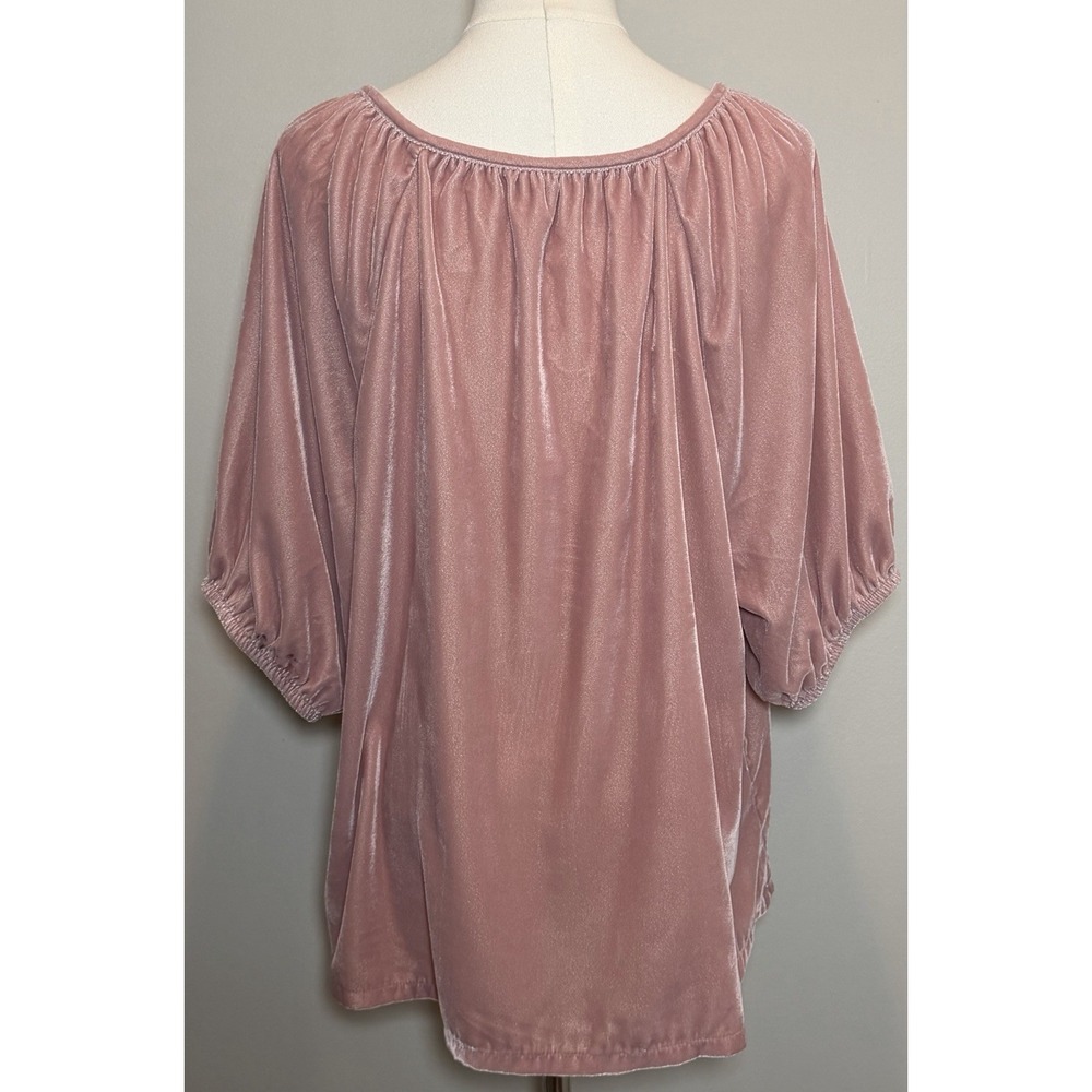 Old Navy Pink Solid Velvet V-Neck Dolman 3/4 Sleeve Pullover Blouse Women L Soft - Picture 2 of 7